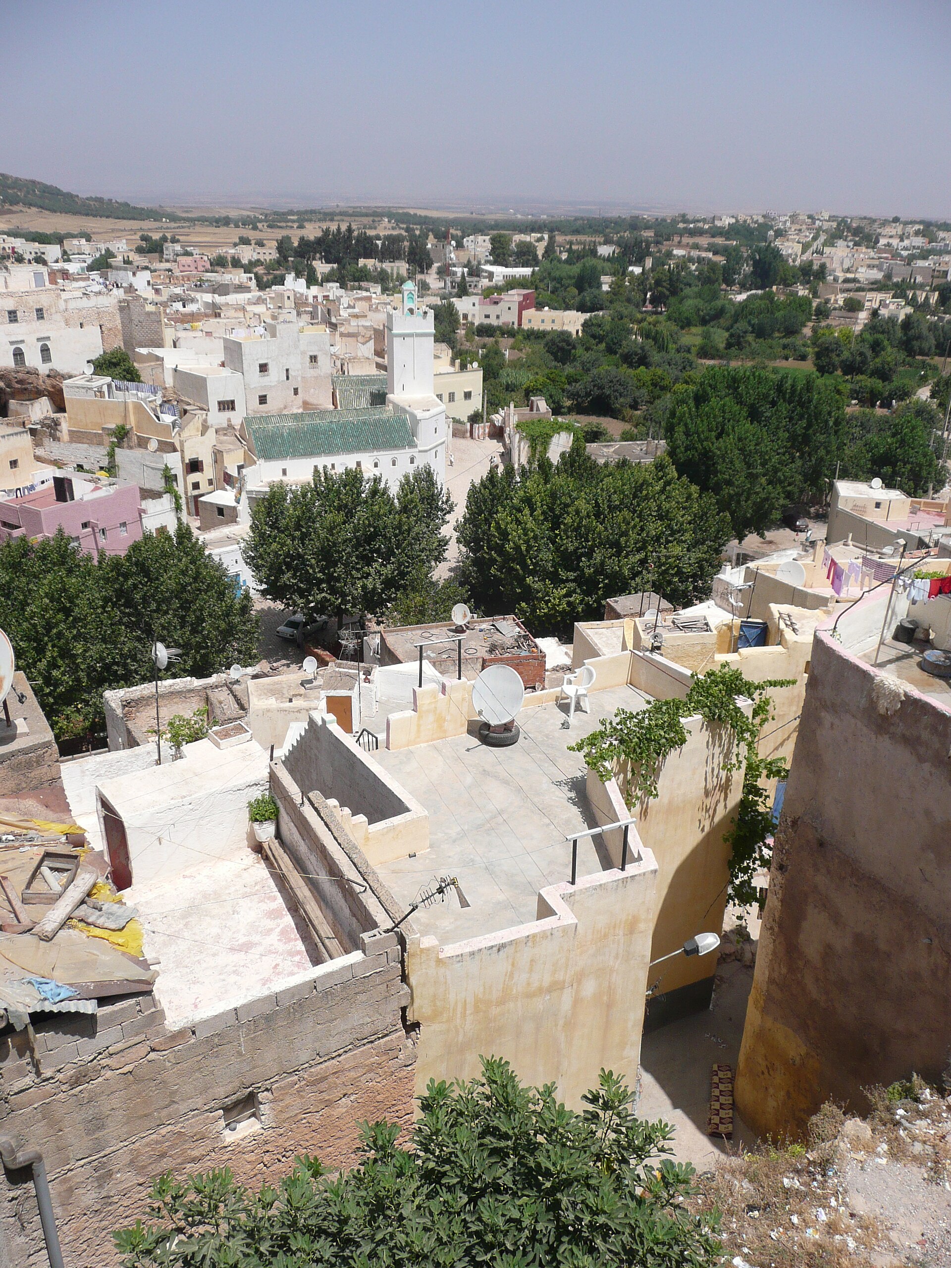 Veduta dall'alto sui tetti, la moschea e i giardini di Bhalil